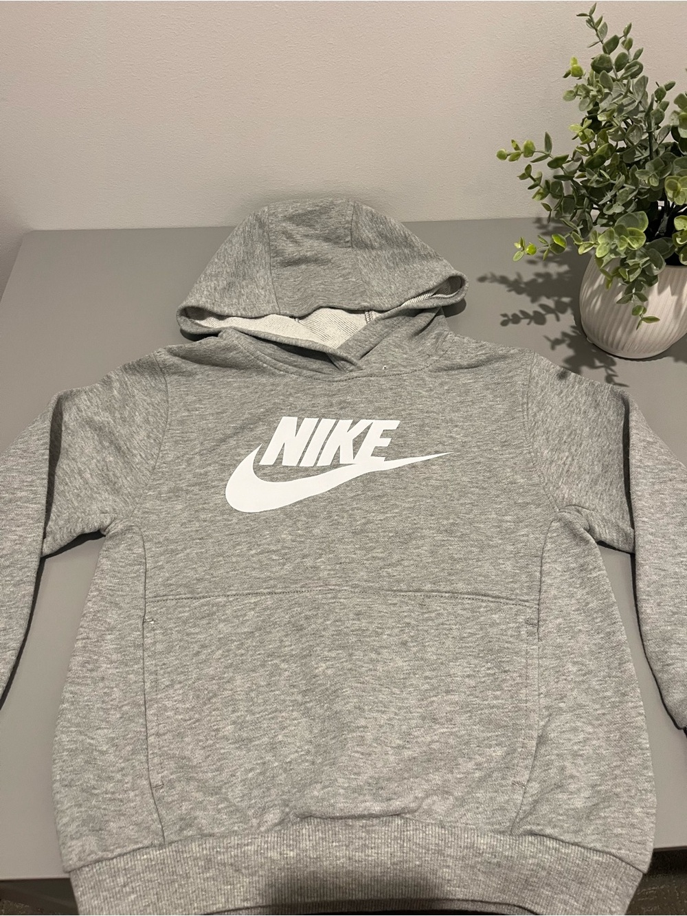 Kid’s Nike Gray Hoodie with White Swoosh